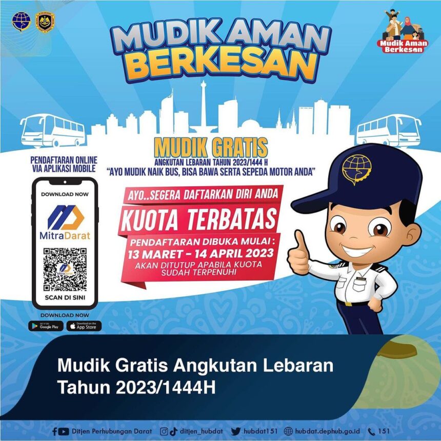 Mudik gratis, Mudik Gratis Lebaran 2023, mudik departemen perhubungan, mudik naik bus, mudik bawa motor